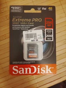 SanDisk 256GB 256G Extreme PRO SD SDXC Card 200MB/s Class 10 UHS-1 U3 4K Memory - Picture 1 of 1