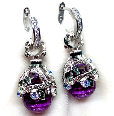 Pendientes de huevo Fabergé amatista esterlina 925 cristales de Swarovski aros esmaltados con circonita cúbica Foto 1 de 4