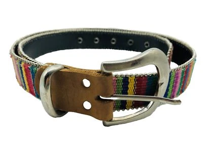 Vintage Elite Women’s L Belt Woven Rainbow Bead Trim Fresno CA Boho Festival 30” - Image 1 of 3