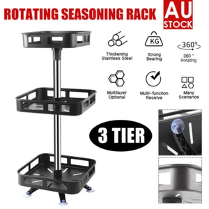 3 Tier Kitchen Rotating Storage Spice Rack Organiser Round Bathroom Pantry Shelf - Picture 1 of 12