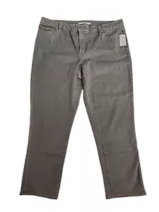 Pantalones de mezclilla elásticos grises rectos de tiro alto Lands’ End para mujer talla 18 Petite - Imagen 1 de 7
