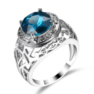  Women's Red Blue Round AAA Cz Ring White Gold Filled Hollow Wedding Size 6-10 - Picture 1 of 8