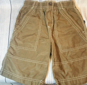 Lands End Boys Swim Trunks Bathing Suit Brown Top Stitch Tie Elastic Waist Sz 4 - Picture 1 of 12
