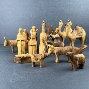 Handgeschnitzte Holzkrippe 17-teilig Vintage Weihnachtsdeko christlich - Bild 1 von 24