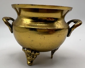 Vintage Brass 3 Footed Cauldron Pot 2 3/4" high 2.9" diameter - Picture 1 of 6