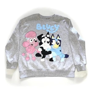 BLUEY Disney Gr. L grau Rundhals Langarm Sweatshirt mit Figuren gebraucht - Bild 1 von 5