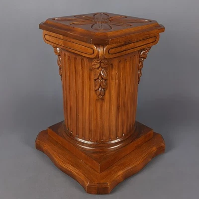 Colonna Piedistallo Legno Scolpito Fiore Base Statua Artigianato Vintage 1960 - Immagine 1 di 4