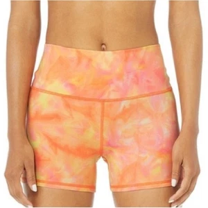 ALO Yoga High Waist Airbrush Summer Sunset Tie-Dye Shorts Athletic Gym Sz Small - Picture 1 of 9
