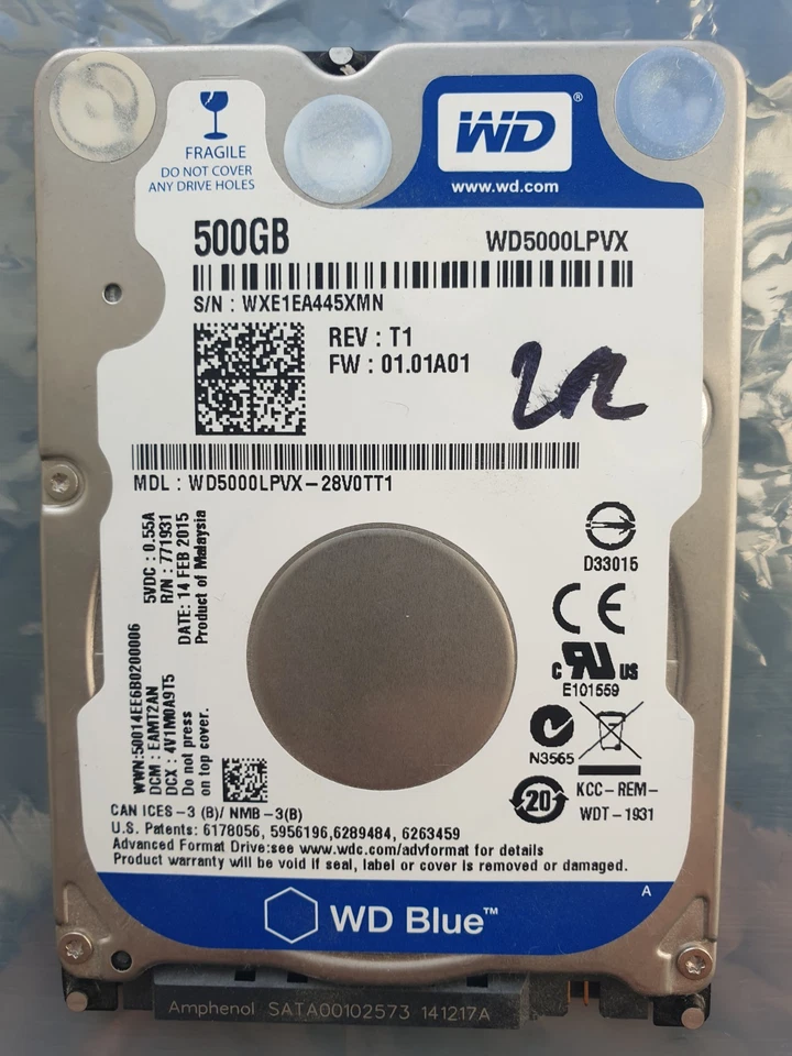Western Digital 500GB WD5000LPVX-28V0TT1 2.5" SATA HARD DRIVE WD - DCM: EAMT2AN - Image 1 of 1