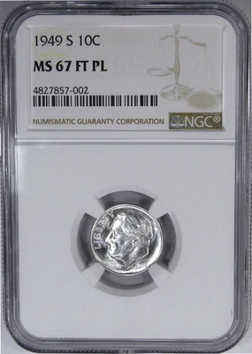 1949-S 10C NGC MS67FT PROOFLIKE ROOSEVELT ~  WHITE & SINGLE FINEST KNOWN! - Image 1 of 4