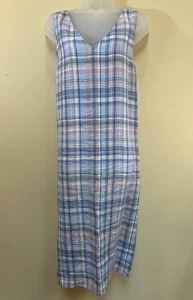 J Jill Love Linen Madras Plaid Maxi Dress Womens Size Large Pink Blue - Picture 1 of 6