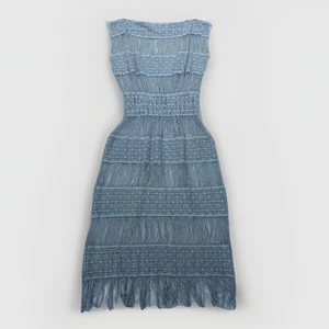 Anthropologie Dress Women’s Medium Crocheted Fringe Amelia Maxi Gray See-through - Picture 1 of 14