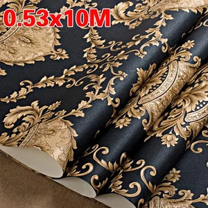 Black Gold Damask Wallpaper For Living Room Vintage Embossed Bedroom Wall Paper - Picture 1 of 10