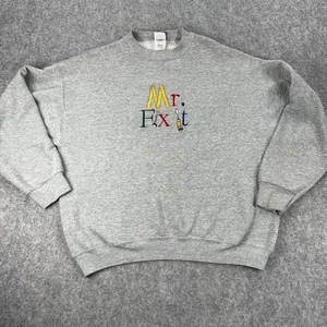 Vintage Mr Fix It Sweatshirt Mens XL Gray Embroidered Crewneck Pullover Dad Tool - Picture 1 of 13