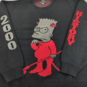 VTG Iceberg History Sweater 3XL Black Red Bart Simpson Graphic 100% Wool ITALY - Picture 1 of 13
