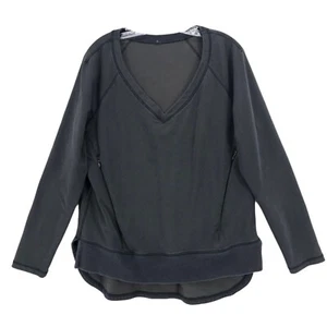 Lululemon Gray Striped Sweatshirt Hi Lo V-Neck Size 12 - STAINED! - Picture 1 of 8