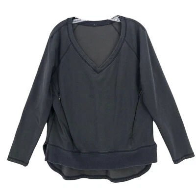 Sudadera Lululemon Gris Rayas Alto Lo Cuello en V Talla 12 - ¡MANCHADA! Foto 1 de 4