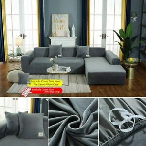 Solid Velvet Fabirc Elastic L Shape Sofa Covers Stretch Slipcover Couch Covers