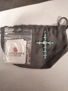 Ciondolo croce turchese Campitos argento sterling Chaco Canyon Zuni nuovo con scatola 3,2 grammi - Foto 1 di 9