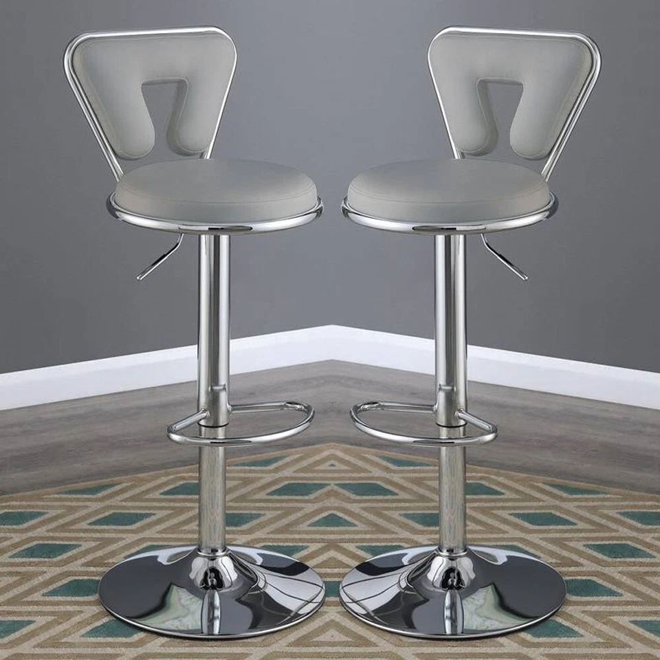 Современный 2 x регулируемый поворотный металлический барный стул бар паб табурет серый искусственная кожа - Изображение 1 из 1