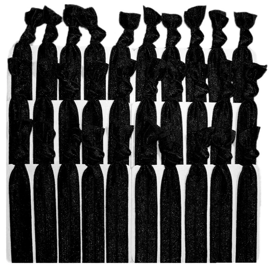 50 Black Hair Ties Elastic Ponytail Holders Scrunchie tie Ribbon Lot SALE - Image 1 of 4