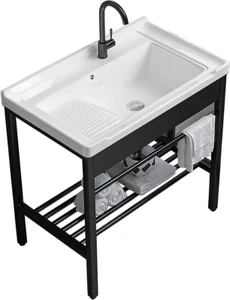 Freestanding Laundry Utility Sink, 28.3" X 19" X 32.3" Ceramic Utility Sink with - Picture 1 of 7