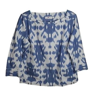 Vineyard Vines Womens Shirt Blue and White Ikat Printed Blouse 3/4 Sleeve M - Picture 1 of 7
