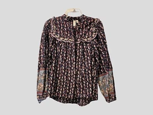 Joie Cottagecore Prairie Peasant Blouse Top Floral Long Sleeve Small Blue NWT - Picture 1 of 8