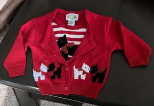 Vintage Girls Zing Scottie Dog Cardigan Sweater Size 18M 3D Fuzzy Dogs Shirt - Picture 1 of 7