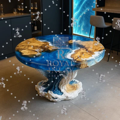36" Ocean Wave Round Epoxy Resin Table  – Coastal Luxury Design - Image 1 of 4