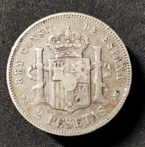 SPANIEN ALFONSO XII 1882 2 PESETEN 0,835 SILBER PATINA - Bild 1 von 6