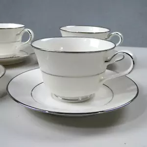 Noritake Sorrento Cup Saucer Set of Four 4 Japan 7565 Silver Trim Vintage 8 Pcs - Picture 1 of 5