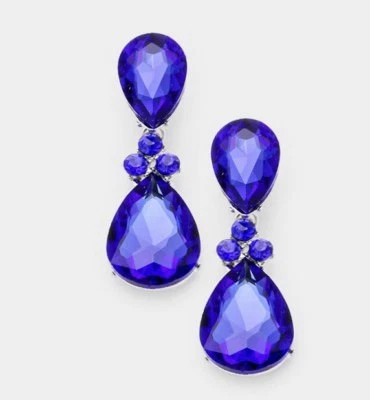 Pendientes colgantes de cristal austriaco con estrás azul real de plata de 2" de largo Foto 1 de 2