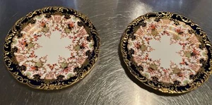 Royal Crown Derby TIFFANY "FLOWER BASKET" # 3707 CABINET PLATES Set-2 c. 1894 - Bild 1 von 22