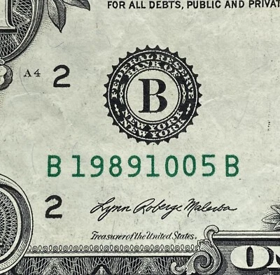 October 5, 1989 Birthday Note  $1 One Dollar Bill Fancy Serial Number - Image 1 of 3