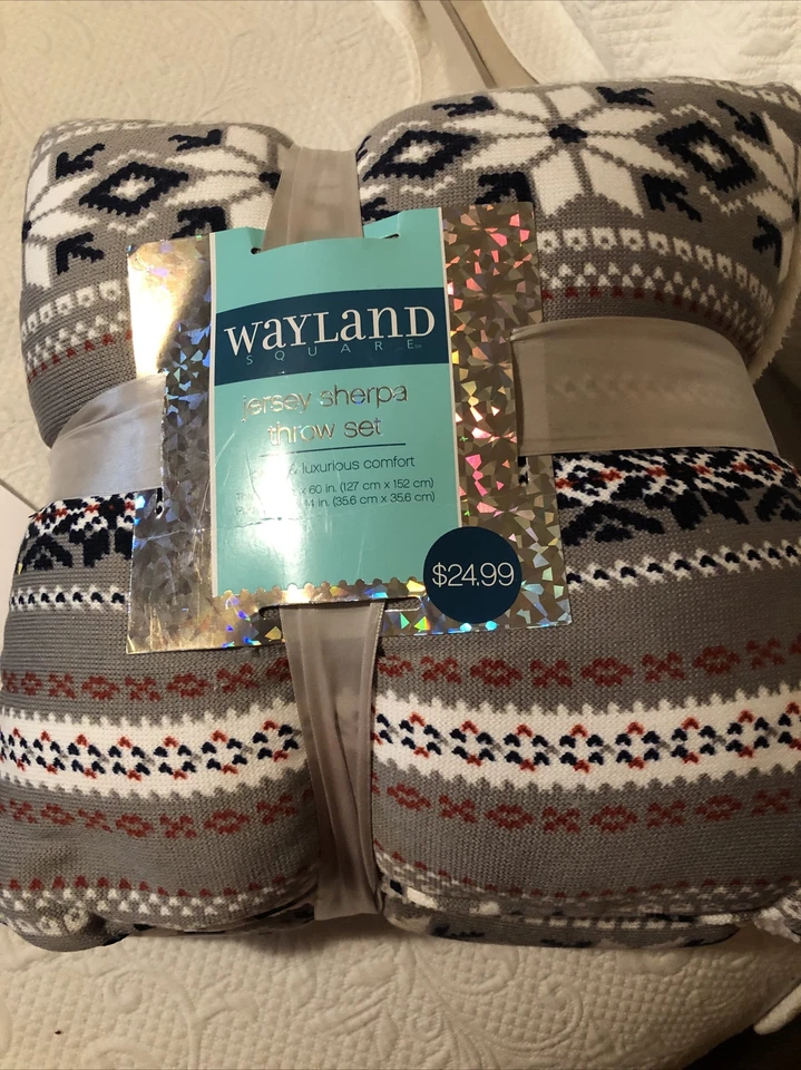 Wayland Square Jersey Sherpa Throw Set (throw and Pillow) Blanket 50x60