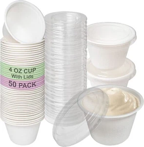4oz Compostable White Souffle Portion Cup with Lids Disposable Take Out 500pcs - Picture 1 of 7