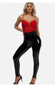 Ladies High Waist Vinyl PVC Shiny Disco Wet Look Elasticated Leggings Pant S-XL - Picture 1 of 8