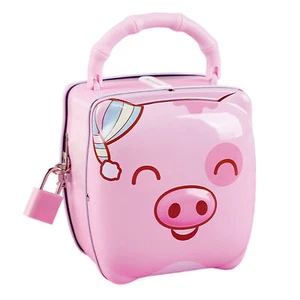 Children's Portable Bank Key Lock Small Cash Box Safe Bank Money Boxes Pink - Picture 1 of 12