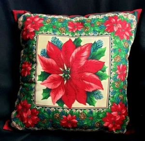 Almohada cuadrada vintage de 13" Poinsettia temporada navideña invierno cabaña - Imagen 1 de 3