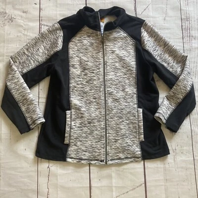 Ruby Road L Large Black Gray Space Dye Long Sleeve Zip Up Jacket Stretch Pockets - Image 1 of 4