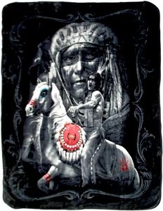 Native American Horse and Warrior Blanket, Plush Queen Size Throw, Very Soft - Picture 1 of 3