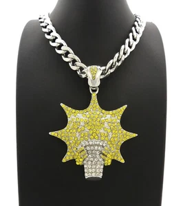 NEW ICED GLO GANG PENDANT WITH 20" 11mm CUBAN CHAIN RHODIUM PLATED - Picture 1 of 5