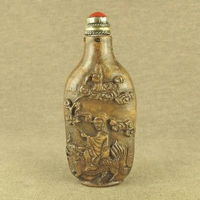 Antigua figura mítica tallada de doble cara de la dinastía Qing botella de tabaco de piedra antigua Foto 1 de 4