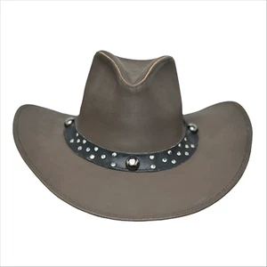 Lesa Collection Brown Leather Cowboy Hat Men - Scootin Bar Outback Hat - Picture 1 of 7