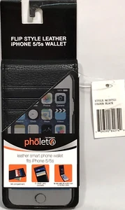 The Original Pholet Black Flip Style Leather iPhone 5/5S Wallet Cash & Card Case - Picture 1 of 8