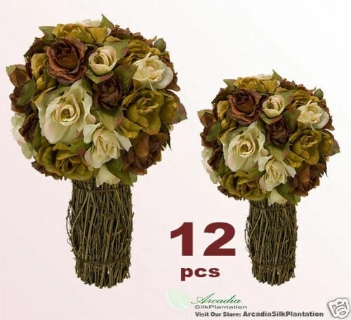 12 Artificial 9" Rose Topiary Flower Arrangement Décor BRBE - Image 1 of 1