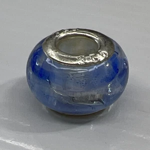 925 Sterling Silber Italien Glas Murano Schieber Charm Perle klar blau Wirbel - Bild 1 von 5