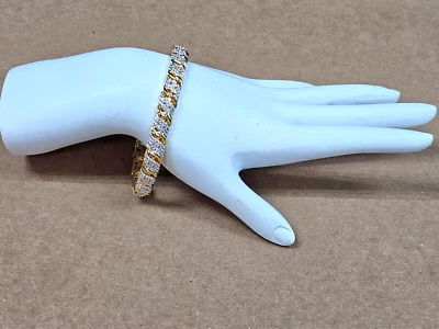 Браслет из чистого серебра с позолотой и натуральными бриллиантами 7 1/4 дюйма - Изображение 1 из 4