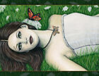 Fantasy Art PRINT Summer Butterfly white Flowers Portrait Corset Green Grass